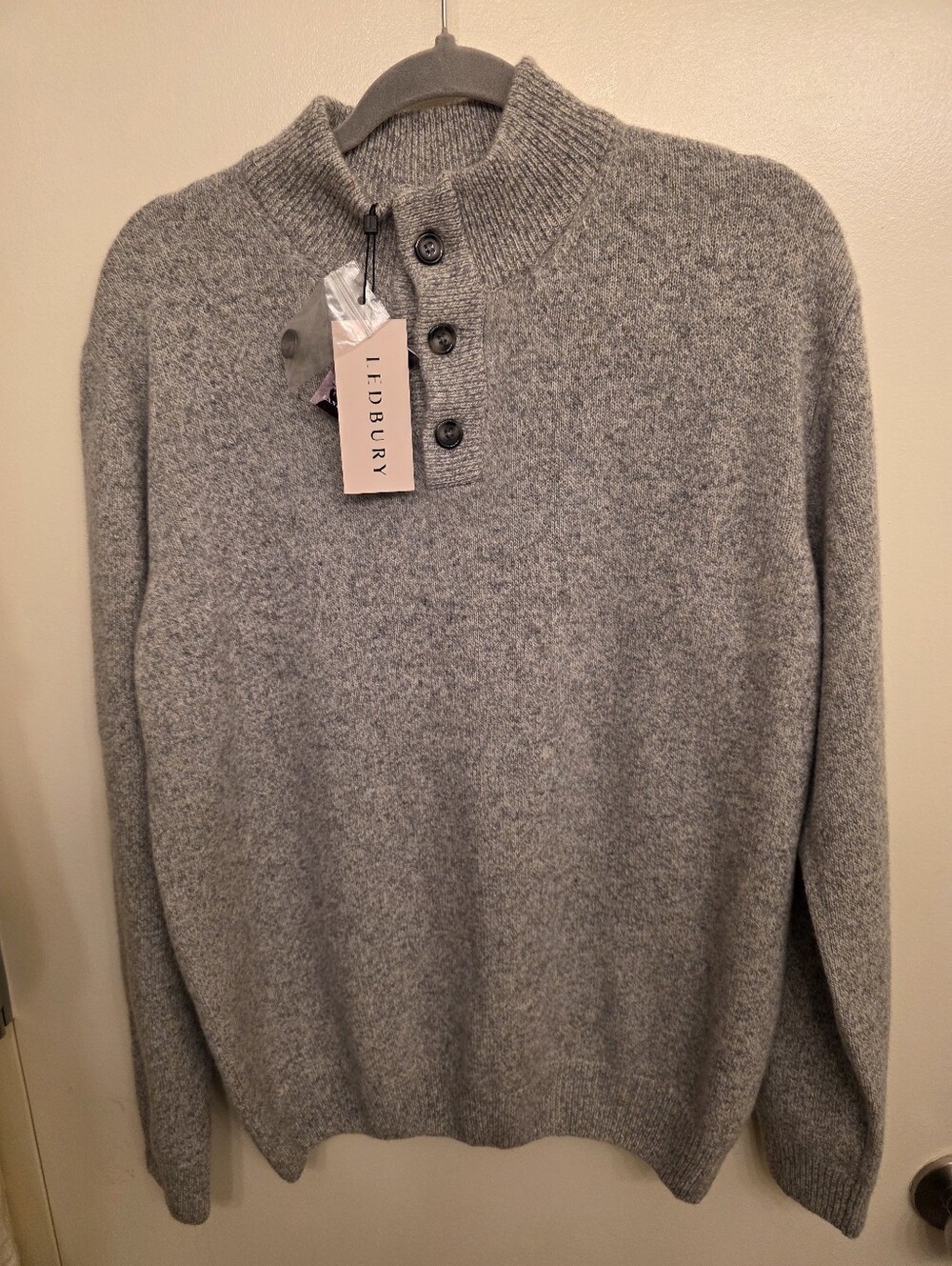 Ledbury Mens "Smoke Heather" Brewer Mockneck Sweater - 3 Button Placket